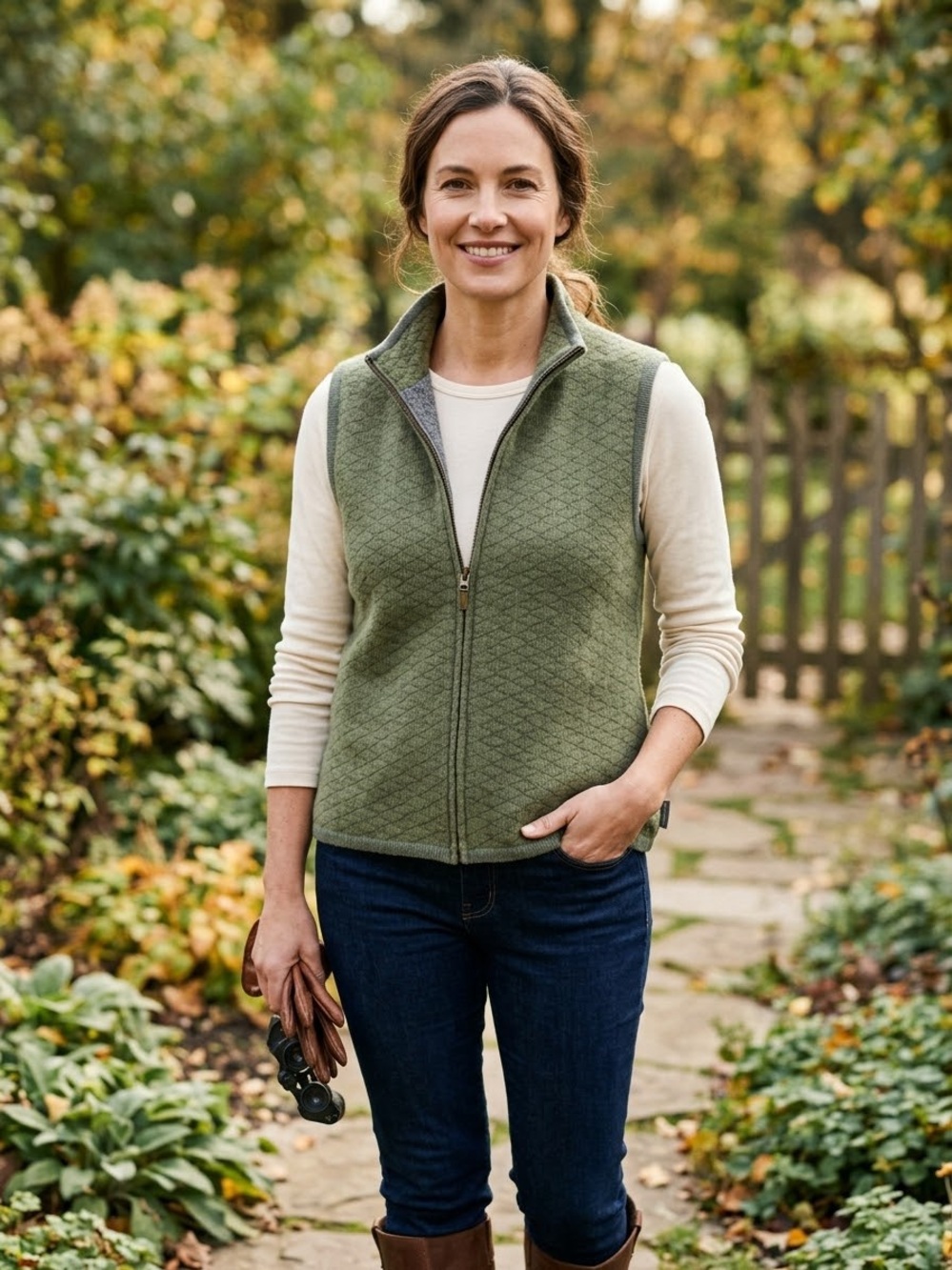 Woolrich Women 100% Wool Medium Zip Vest Ivy Green Moss